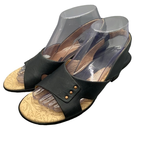 Sofft Slide Sandal Kitten Heels Women’s Size 8M Navy Leather Open Toe Slingback - Picture 2 of 13